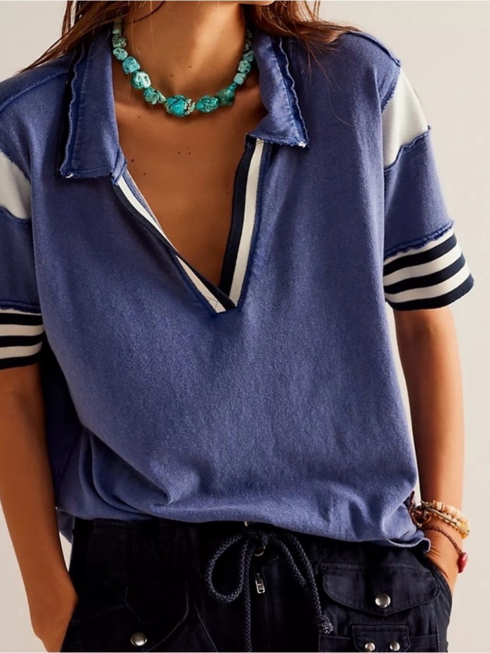 We The Free Retro-Style  V-Neck Polo Top - Women's